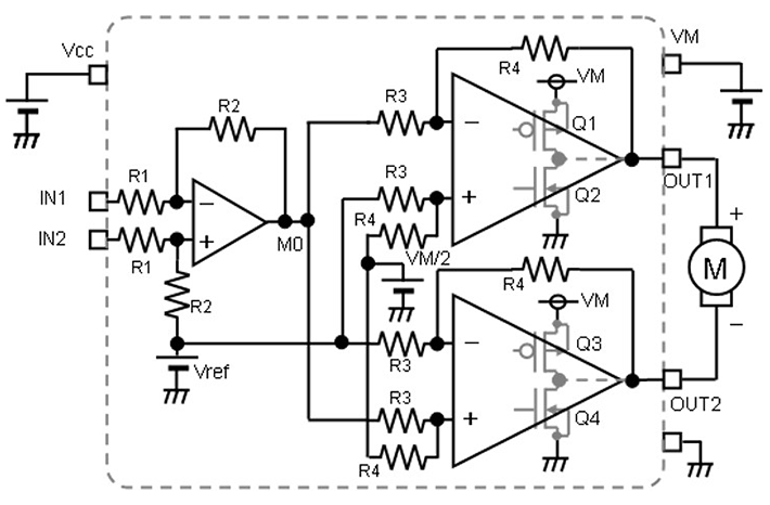 使用BTL放大器电路驱动有刷直流电机：线性电压驱动