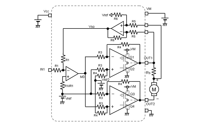 线性电流驱动有刷直流电机的BLT放大器电路示例