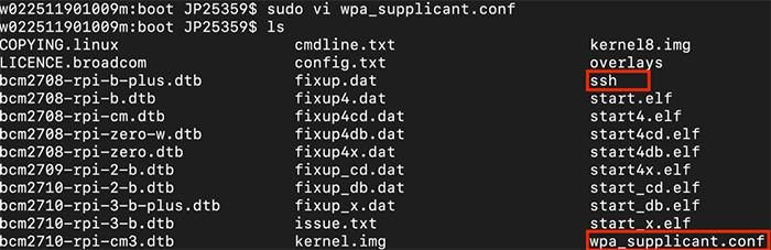[将ssh和wpa_supplicant.conf置于boot根目录下]