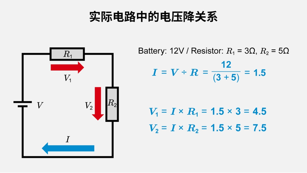 实际电路中的电压降关系