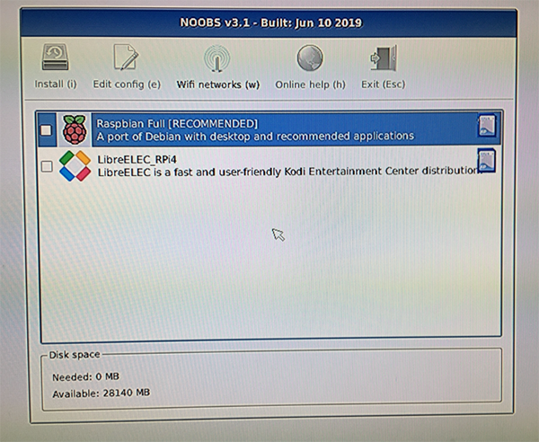 NOOBS(Raspbian)的安装界面